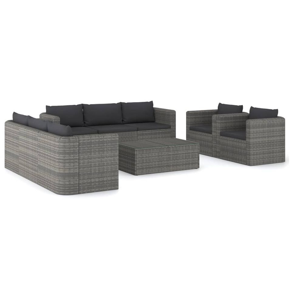 Salon de jardin 9 pcs avec coussins Résine tressée Gris 26 - Photo n°1