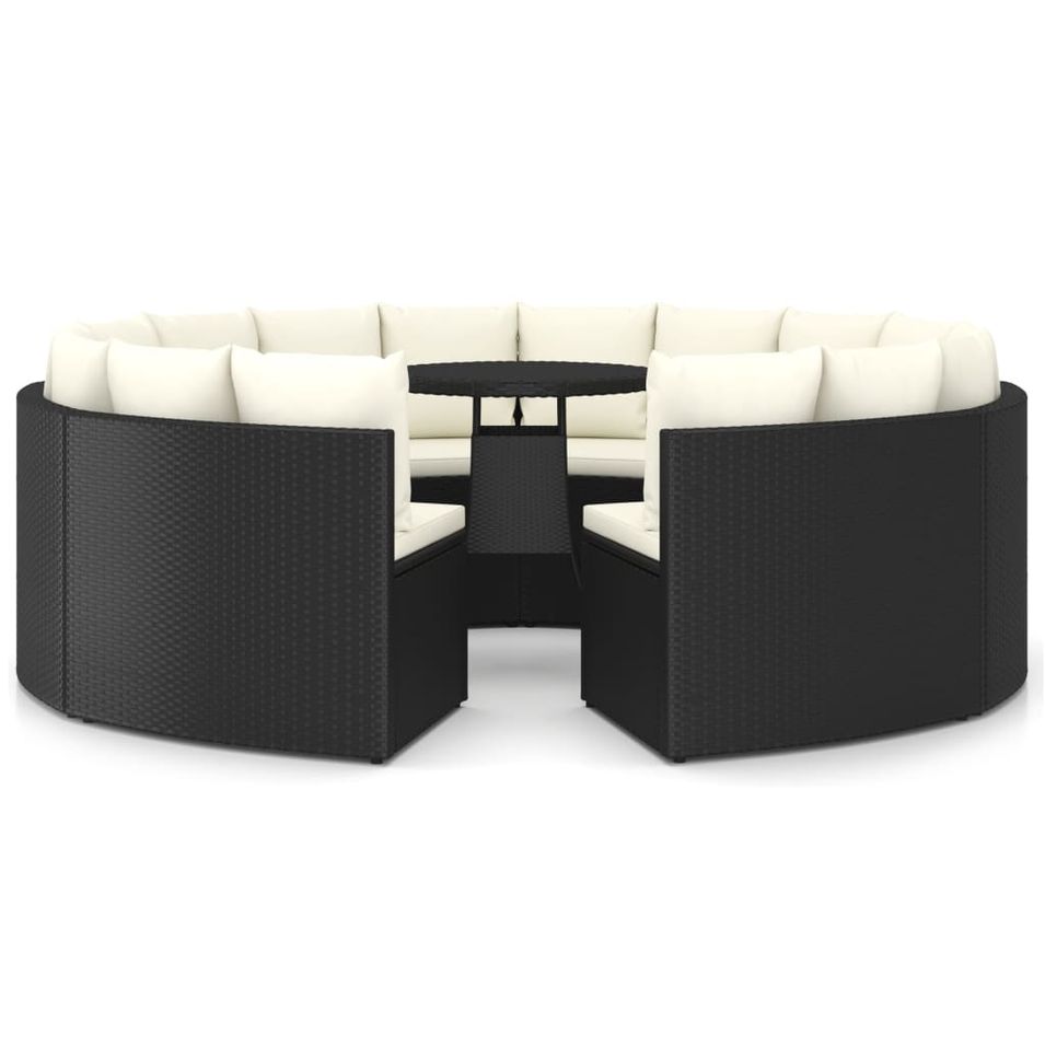 Salon de jardin 9 pcs avec coussins Résine tressée Noir 49 - Photo n°1