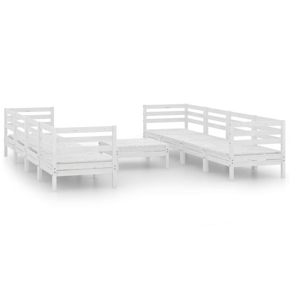 Salon de jardin 9 pcs Blanc Bois de pin massif 34 - Photo n°1