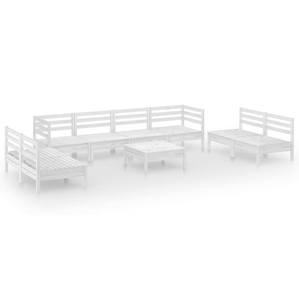 Salon de jardin 9 pcs Blanc Bois de pin massif 32 - Photo n°1