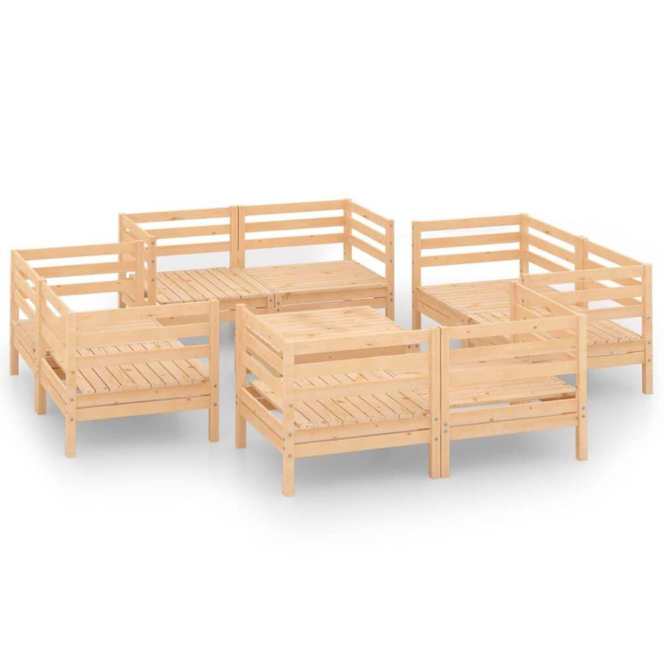 Salon de jardin 9 pcs Bois de pin massif 65 - Photo n°1