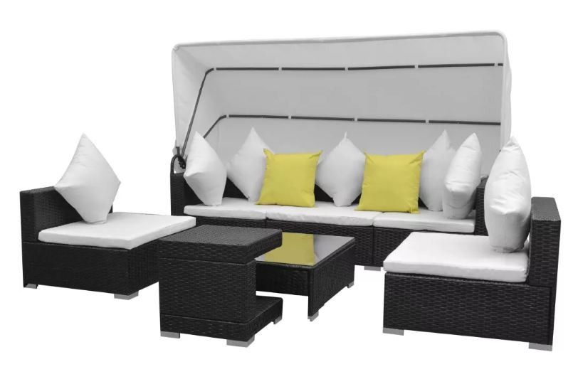 Salon de jardin à baldaquin 5 pièces résine tressée noir Chad - Photo n°1