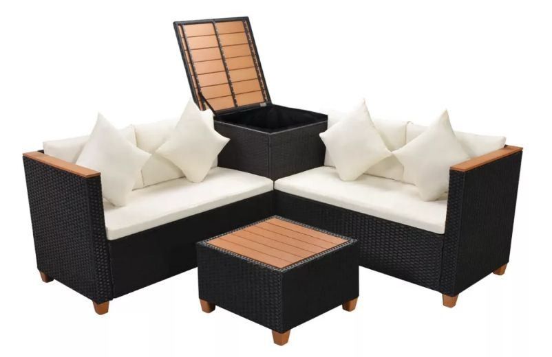 Salon de jardin avec coffre de rangement 5 pièces résine tressée noir Kimberly - Photo n°1