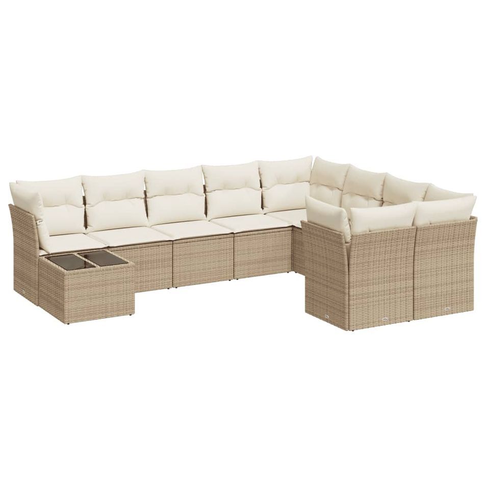 Salon de jardin avec coussins 10 pcs beige résine tressée - Photo n°1