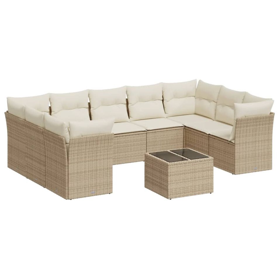 Salon de jardin avec coussins 10 pcs beige résine tressée - Photo n°1