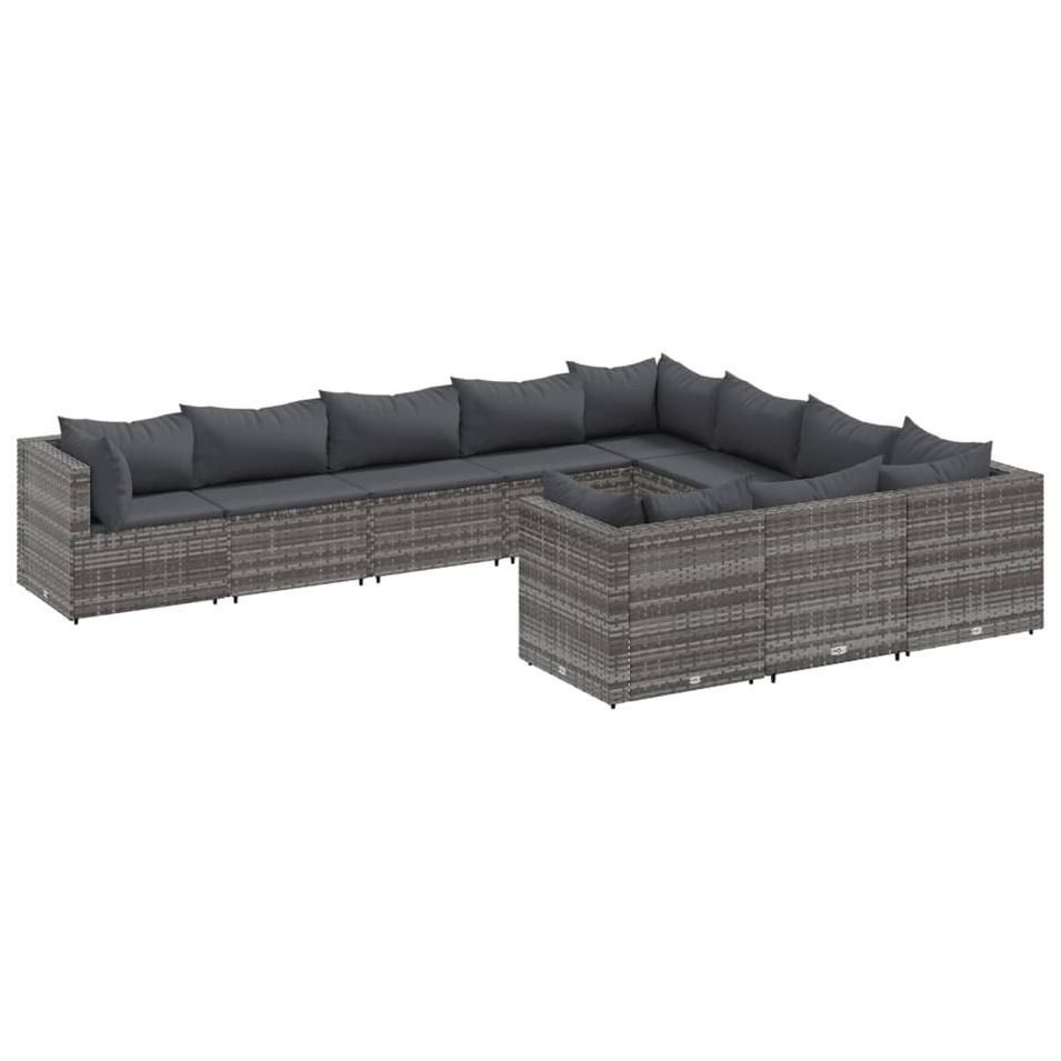 Salon de jardin avec coussins 10 pcs gris résine tressée - Photo n°1