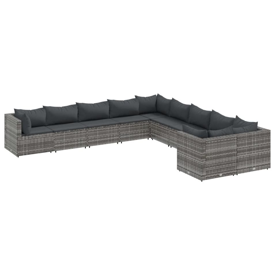 Salon de jardin avec coussins 10 pcs gris résine tressée - Photo n°1