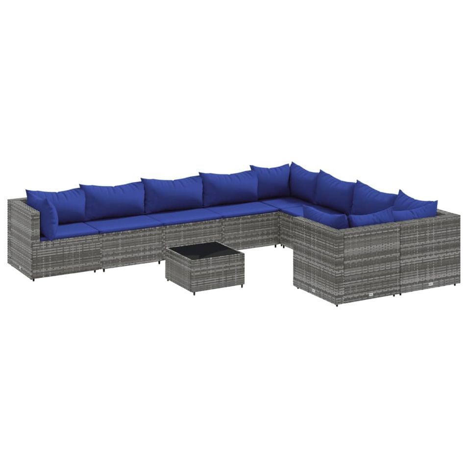 Salon de jardin avec coussins 10 pcs gris résine tressée - Photo n°1