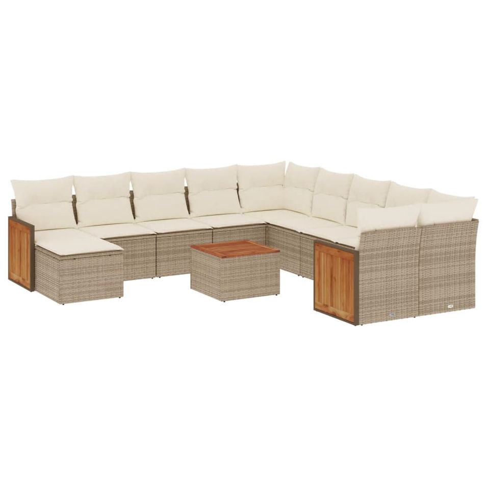 Salon de jardin avec coussins 12 pcs beige résine tressée - Photo n°1