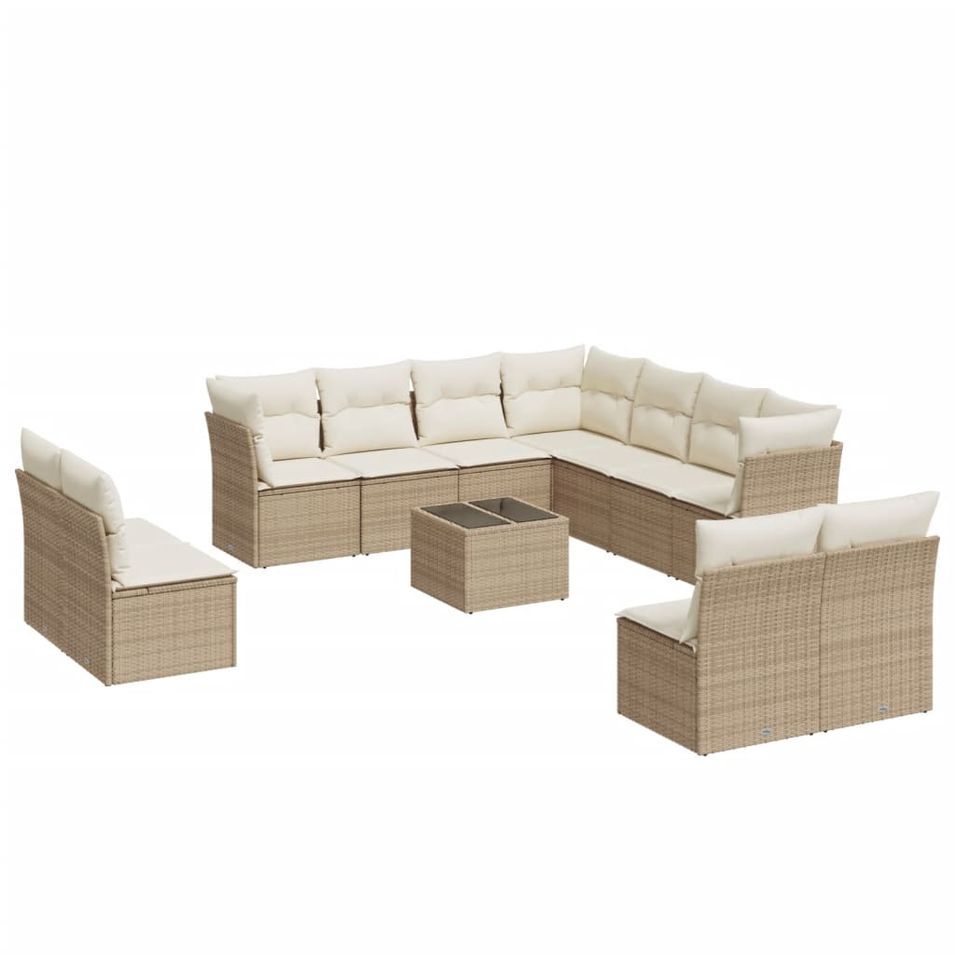 Salon de jardin avec coussins 12 pcs beige résine tressée - Photo n°1