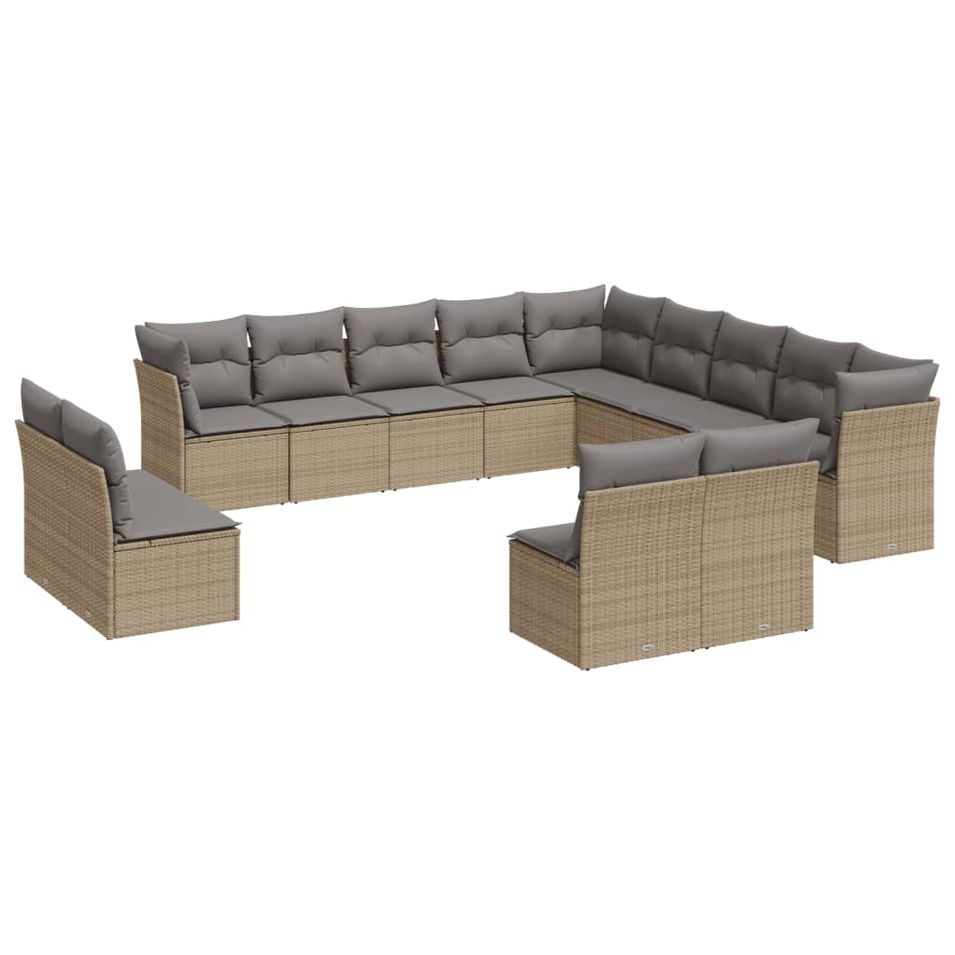 Salon de jardin avec coussins 13 pcs beige résine tressée - Photo n°1