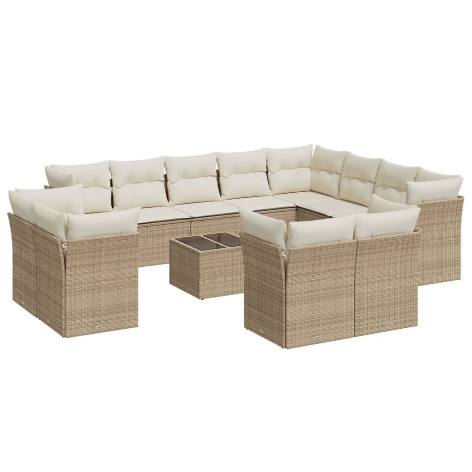 Salon de jardin avec coussins 13 pcs beige résine tressée - Photo n°1