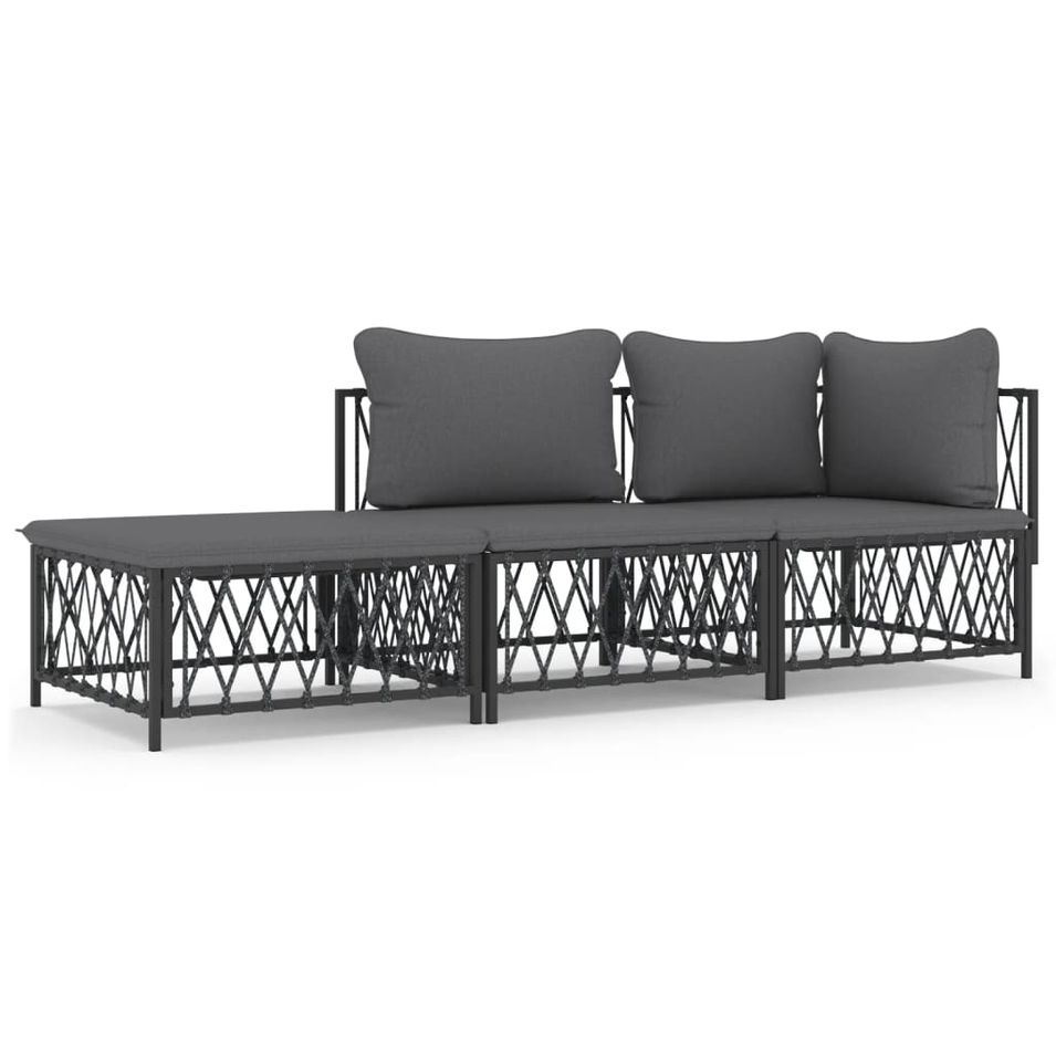Salon de jardin avec coussins 3 pcs anthracite acier - Photo n°1