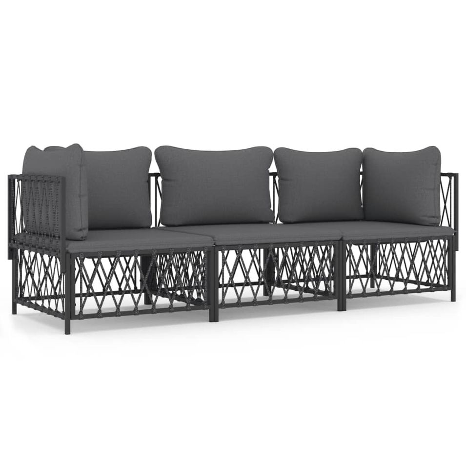 Salon de jardin avec coussins 3 pcs anthracite acier - Photo n°1
