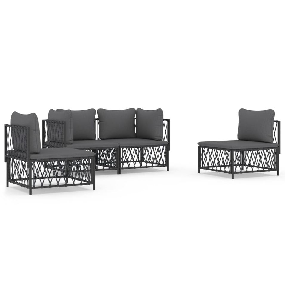 Salon de jardin avec coussins 4 pcs anthracite acier - Photo n°1