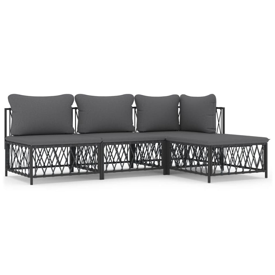 Salon de jardin avec coussins 4 pcs anthracite acier - Photo n°1