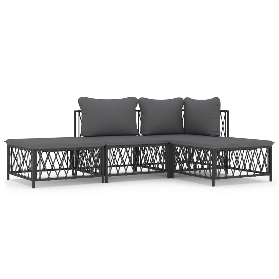 Salon de jardin avec coussins 4 pcs anthracite acier - Photo n°1