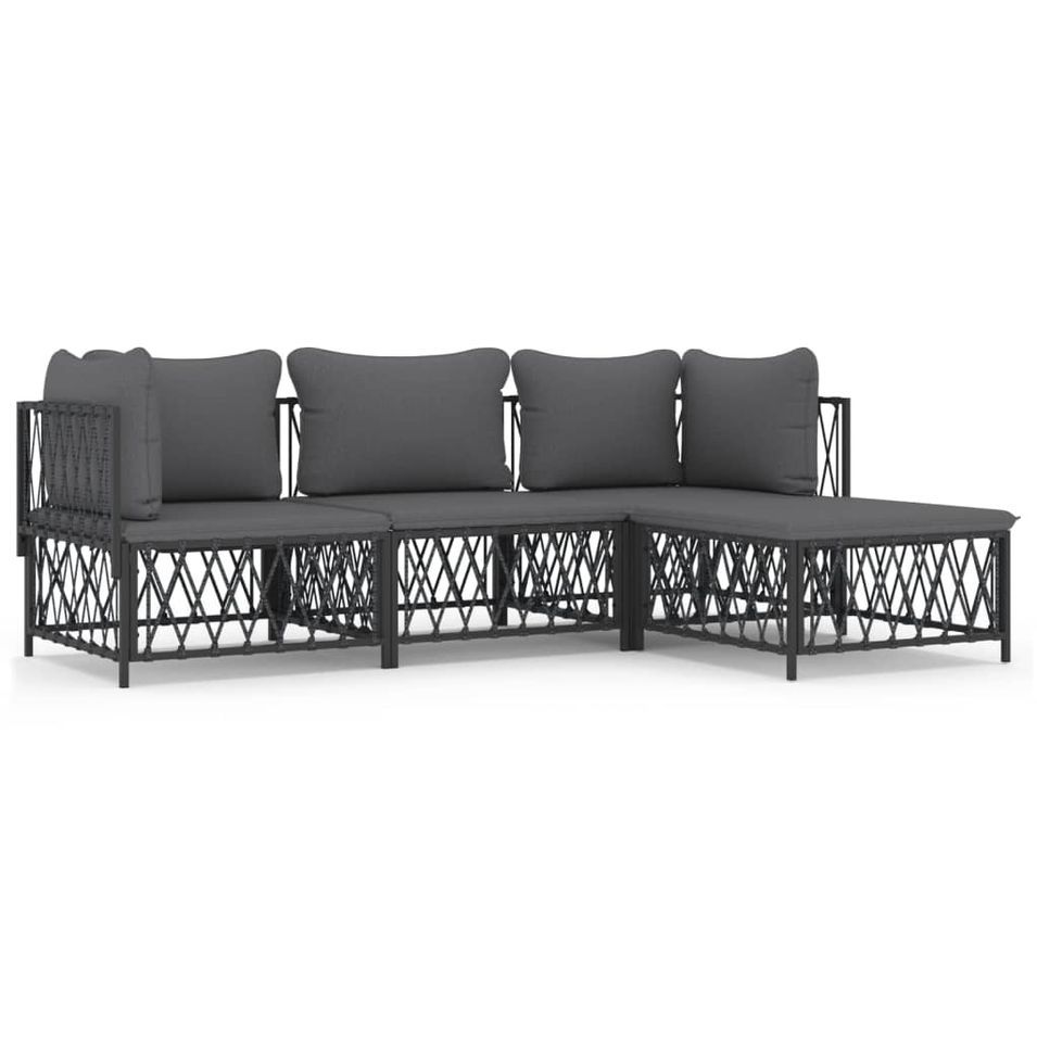 Salon de jardin avec coussins 4 pcs anthracite acier - Photo n°1