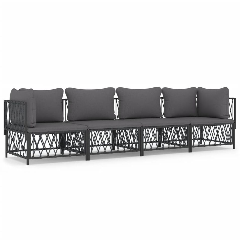Salon de jardin avec coussins 4 pcs anthracite acier - Photo n°1