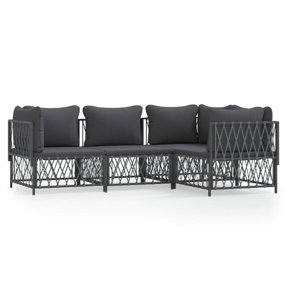 Salon de jardin avec coussins 4 pcs anthracite acier - Photo n°1