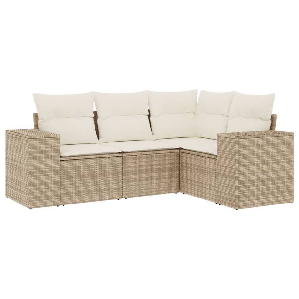 Salon de jardin avec coussins 4 pcs beige résine tressée - Photo n°1
