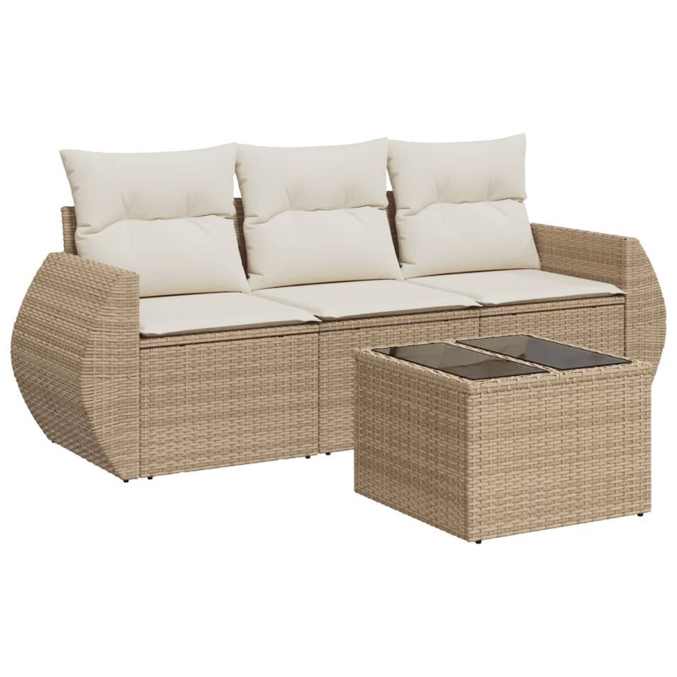 Salon de jardin avec coussins 4 pcs beige résine tressée - Photo n°1
