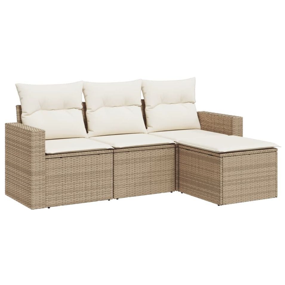 Salon de jardin avec coussins 4 pcs beige résine tressée - Photo n°1