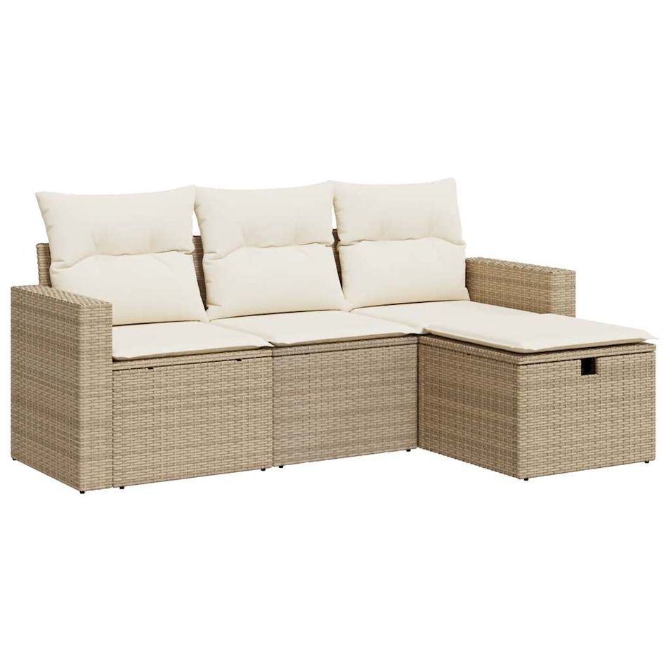 Salon de jardin avec coussins 4 pcs beige résine tressée - Photo n°1