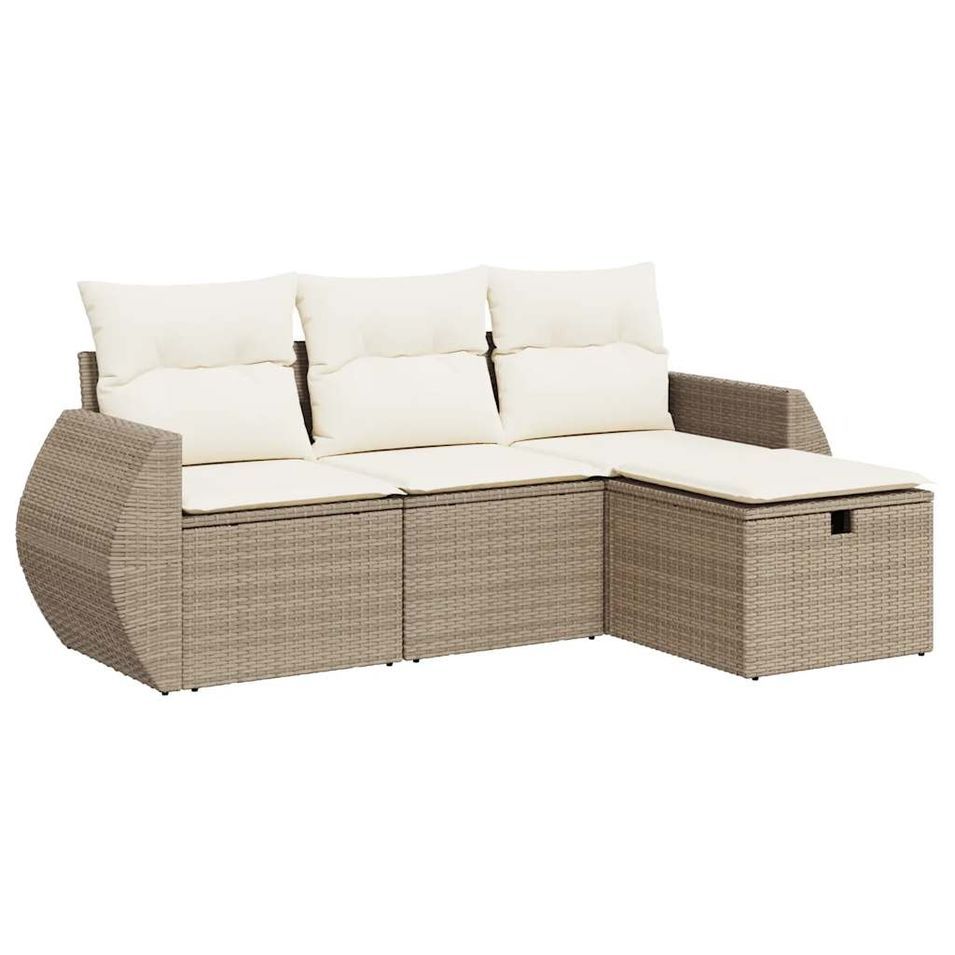 Salon de jardin avec coussins 4 pcs beige résine tressée - Photo n°1