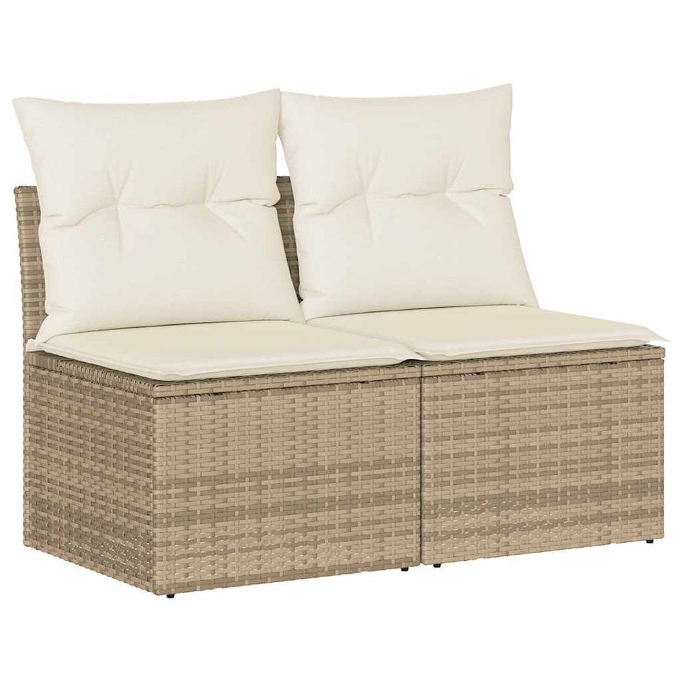 Salon de jardin avec coussins 4 pcs beige résine tressée acacia - Photo n°1