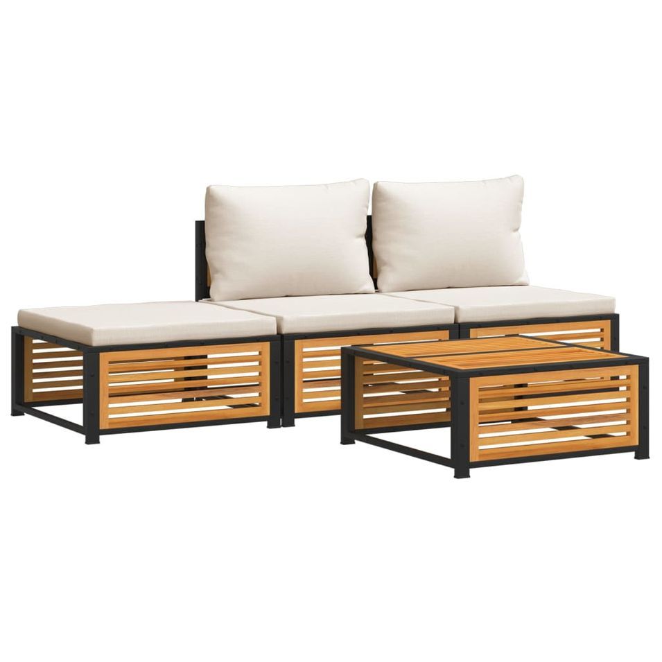 Salon de jardin avec coussins 4 pcs bois d'acacia massif - Photo n°1