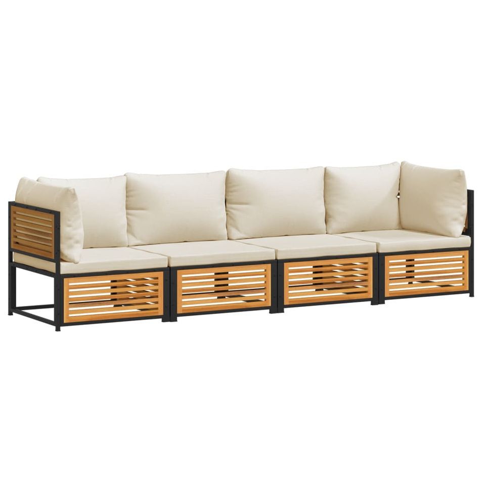 Salon de jardin avec coussins 4 pcs bois d'acacia massif - Photo n°1