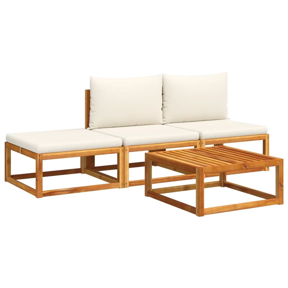 Salon de jardin avec coussins 4 pcs bois d'acacia massif - Photo n°1