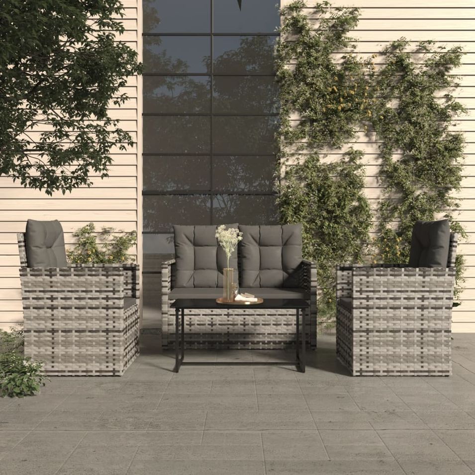 Salon de jardin avec coussins 4 pcs résine tressée gris - Photo n°1