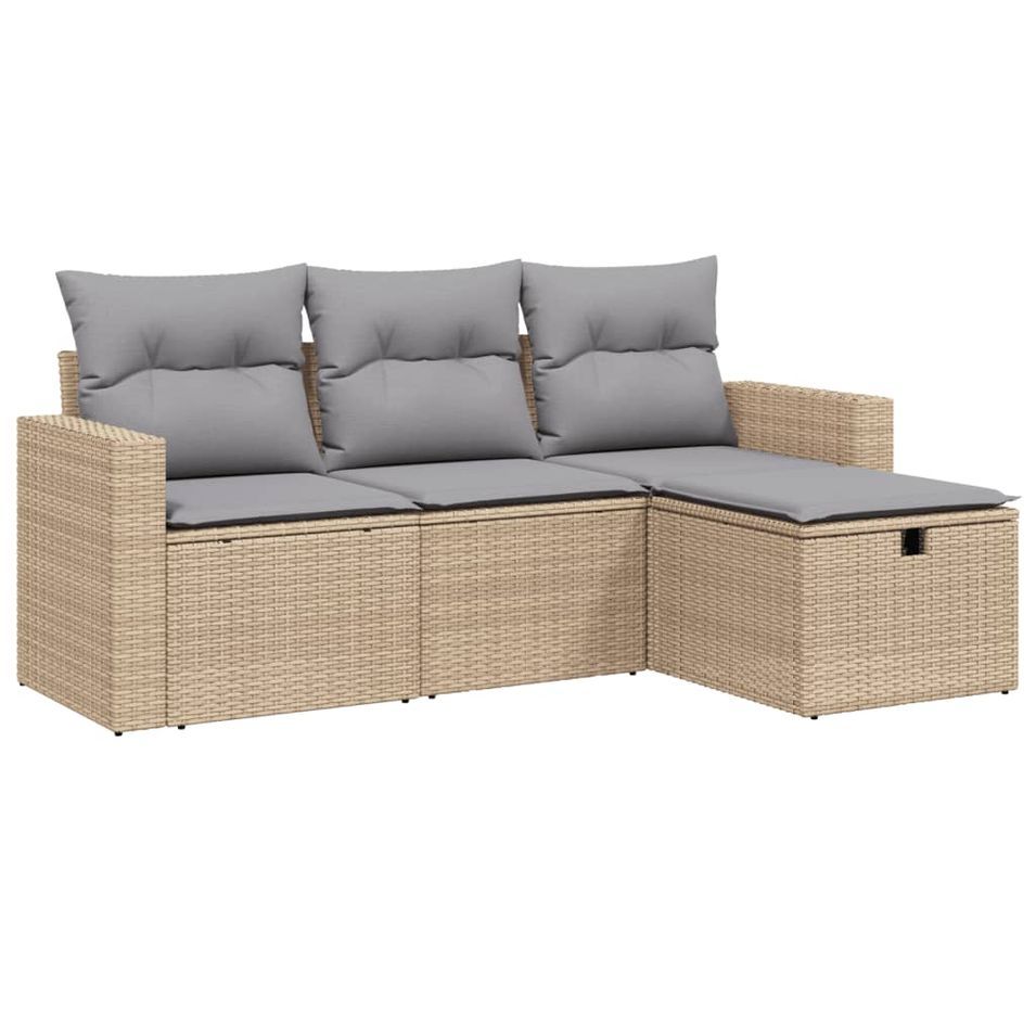 Salon de jardin avec coussins 4pcs mélange beige résine tressée - Photo n°1