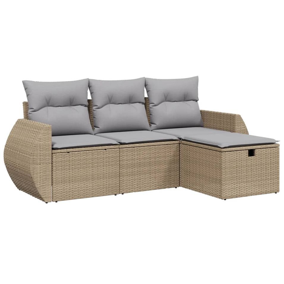 Salon de jardin avec coussins 4pcs mélange beige résine tressée - Photo n°1