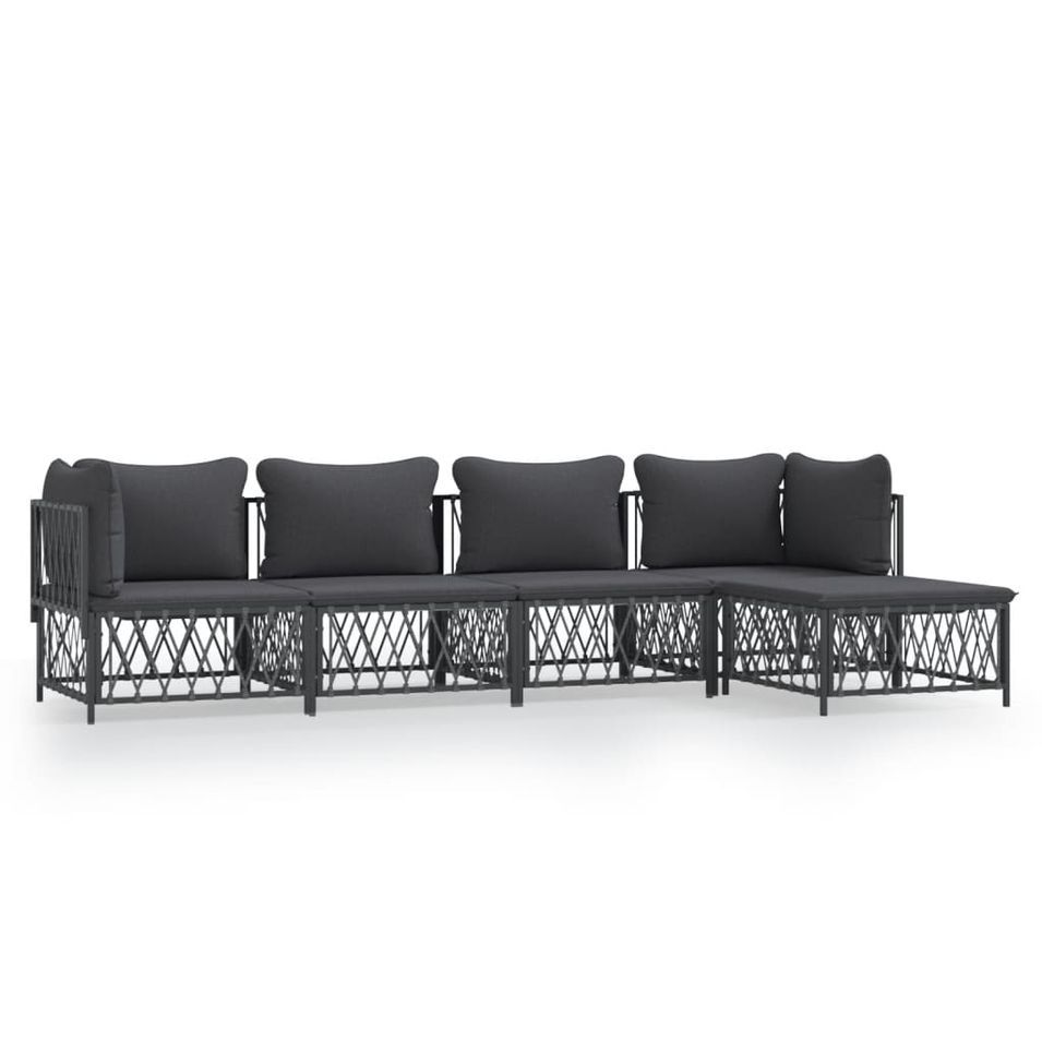 Salon de jardin avec coussins 5 pcs anthracite acier - Photo n°1