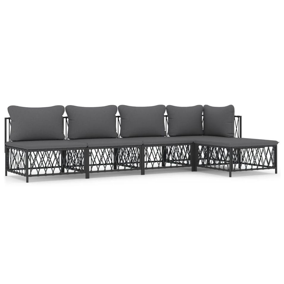 Salon de jardin avec coussins 5 pcs anthracite acier - Photo n°1