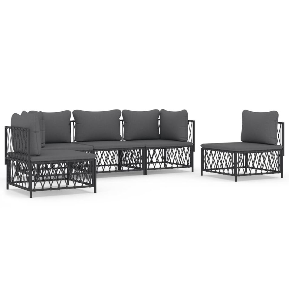 Salon de jardin avec coussins 5 pcs anthracite acier - Photo n°1