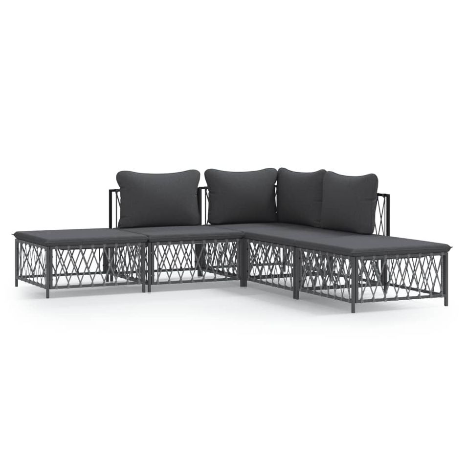 Salon de jardin avec coussins 5 pcs anthracite acier - Photo n°1