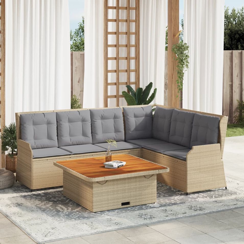 Salon de jardin avec coussins 5 pcs beige résine tressée - Photo n°1