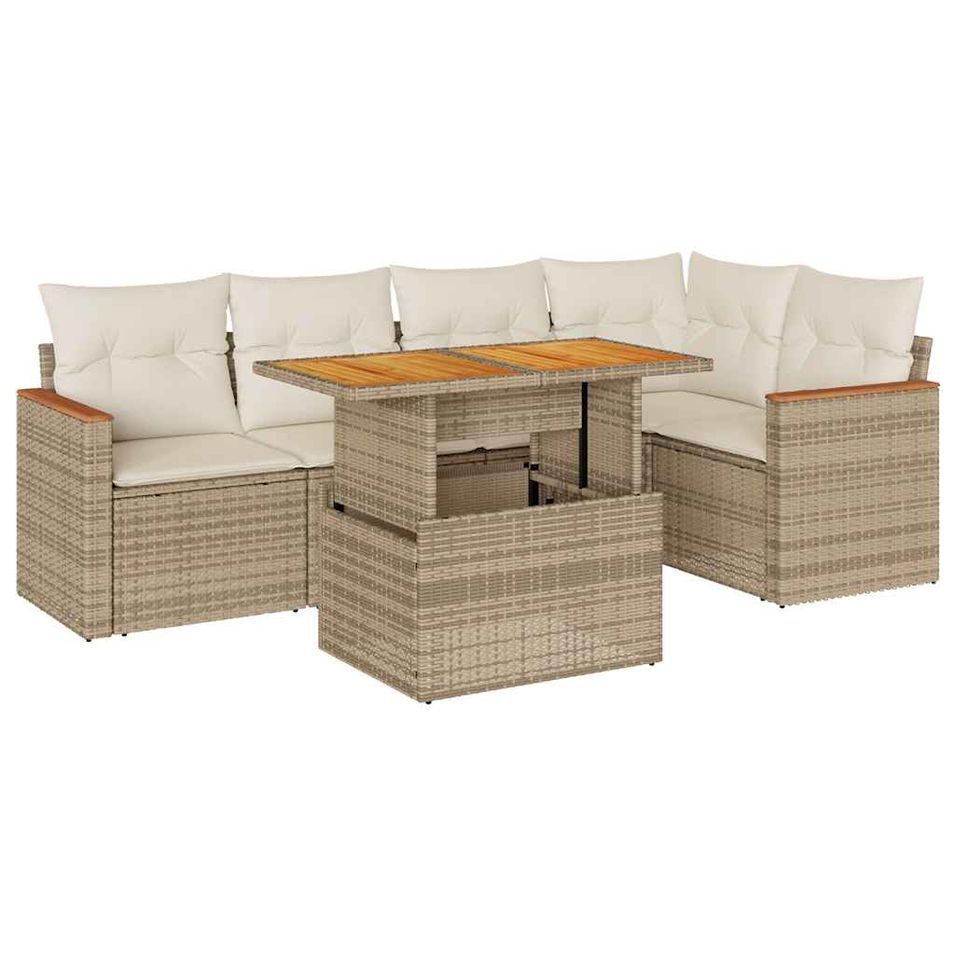 Salon de jardin avec coussins 5 pcs beige résine tressée acacia - Photo n°1