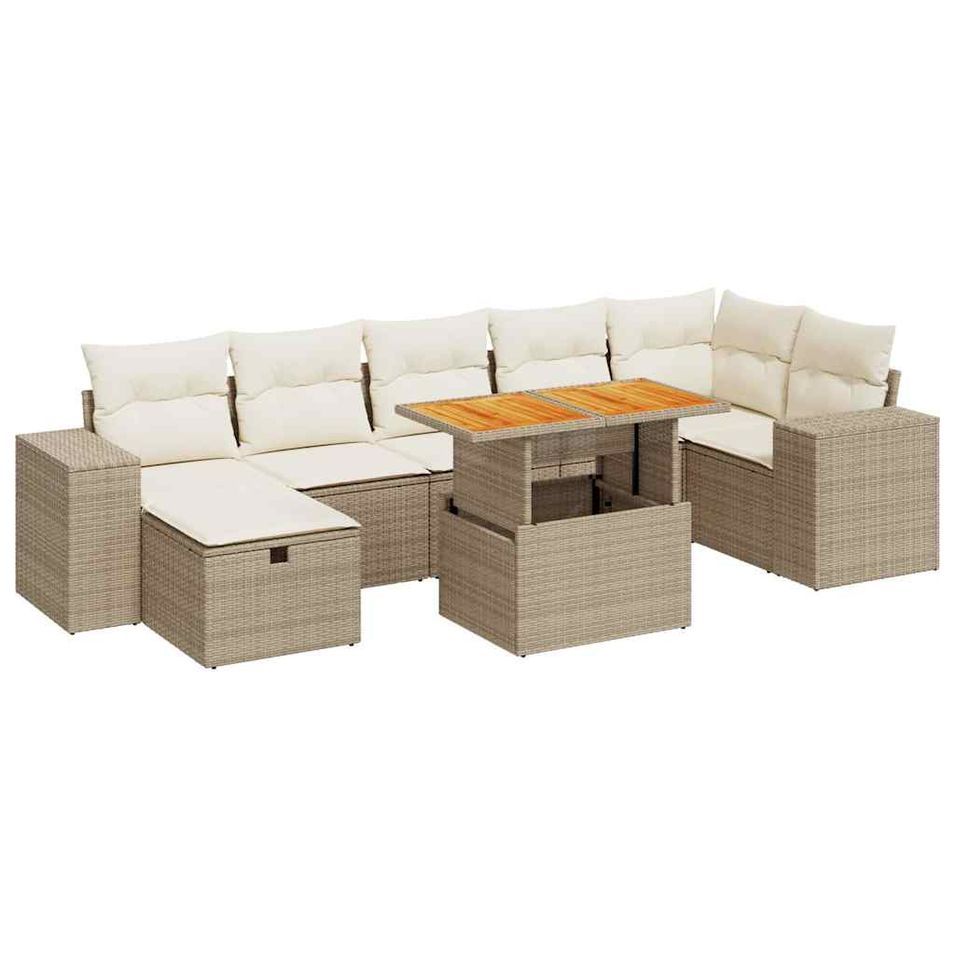 Salon de jardin avec coussins 5 pcs beige résine tressée acacia - Photo n°1