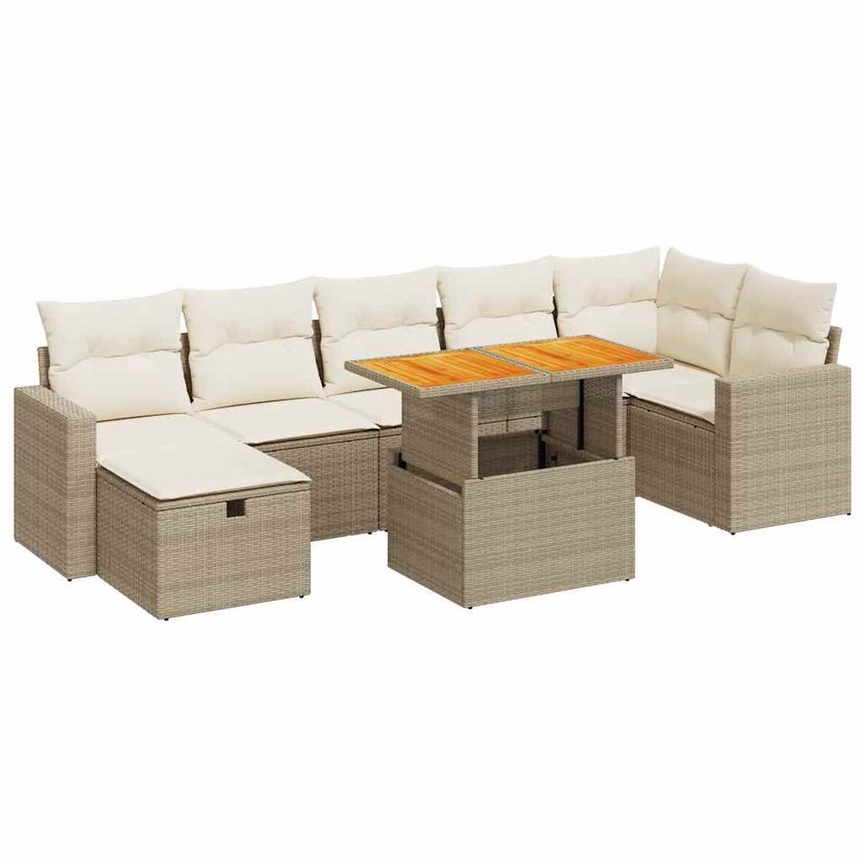 Salon de jardin avec coussins 5 pcs beige résine tressée acacia - Photo n°1