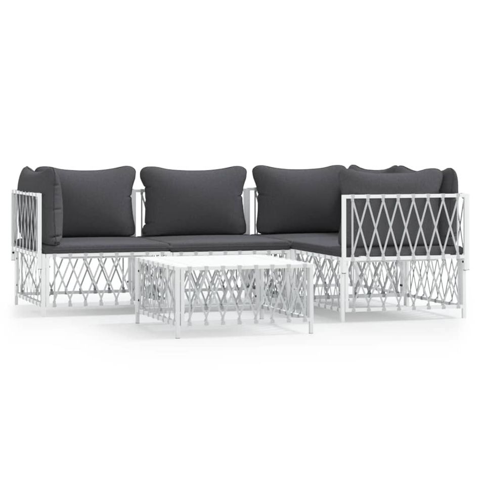 Salon de jardin avec coussins 5 pcs blanc acier - Photo n°1