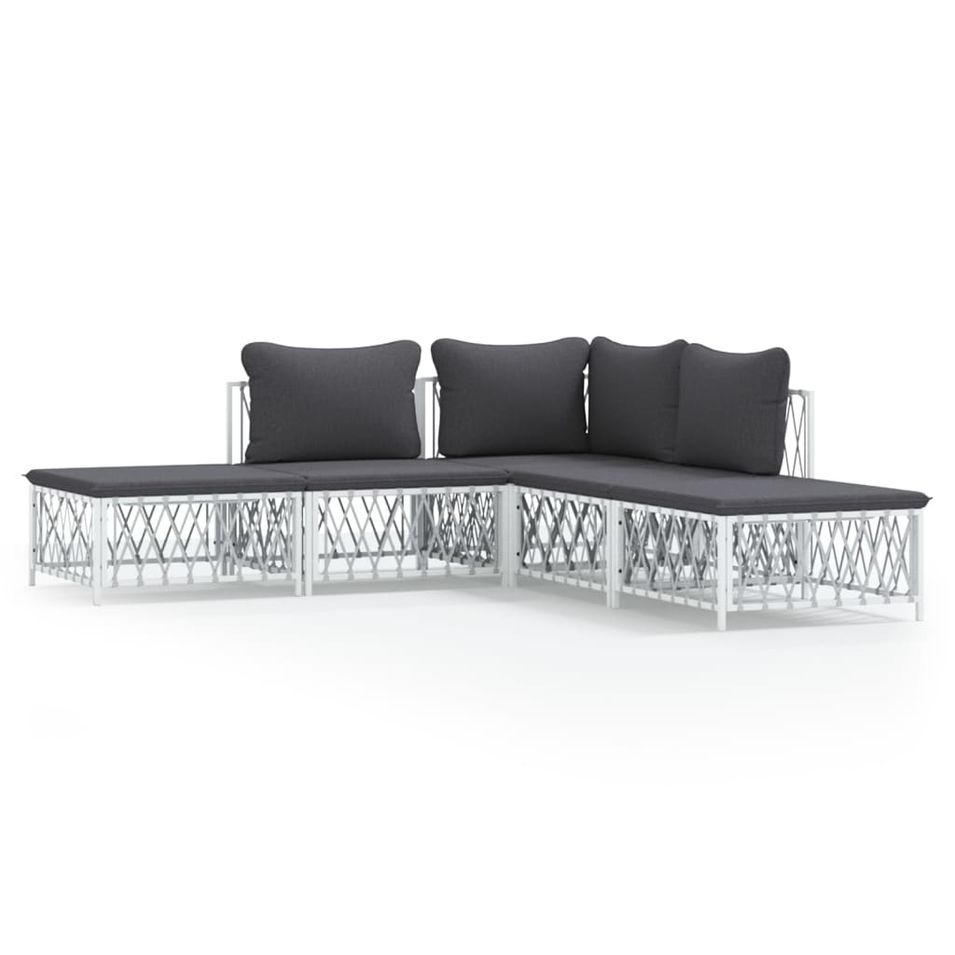 Salon de jardin avec coussins 5 pcs blanc acier - Photo n°1