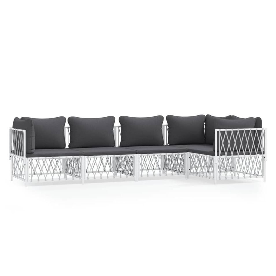 Salon de jardin avec coussins 5 pcs blanc acier - Photo n°1