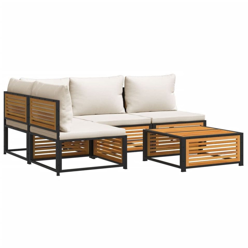 Salon de jardin avec coussins 5 pcs Bois d'acacia solide - Photo n°1