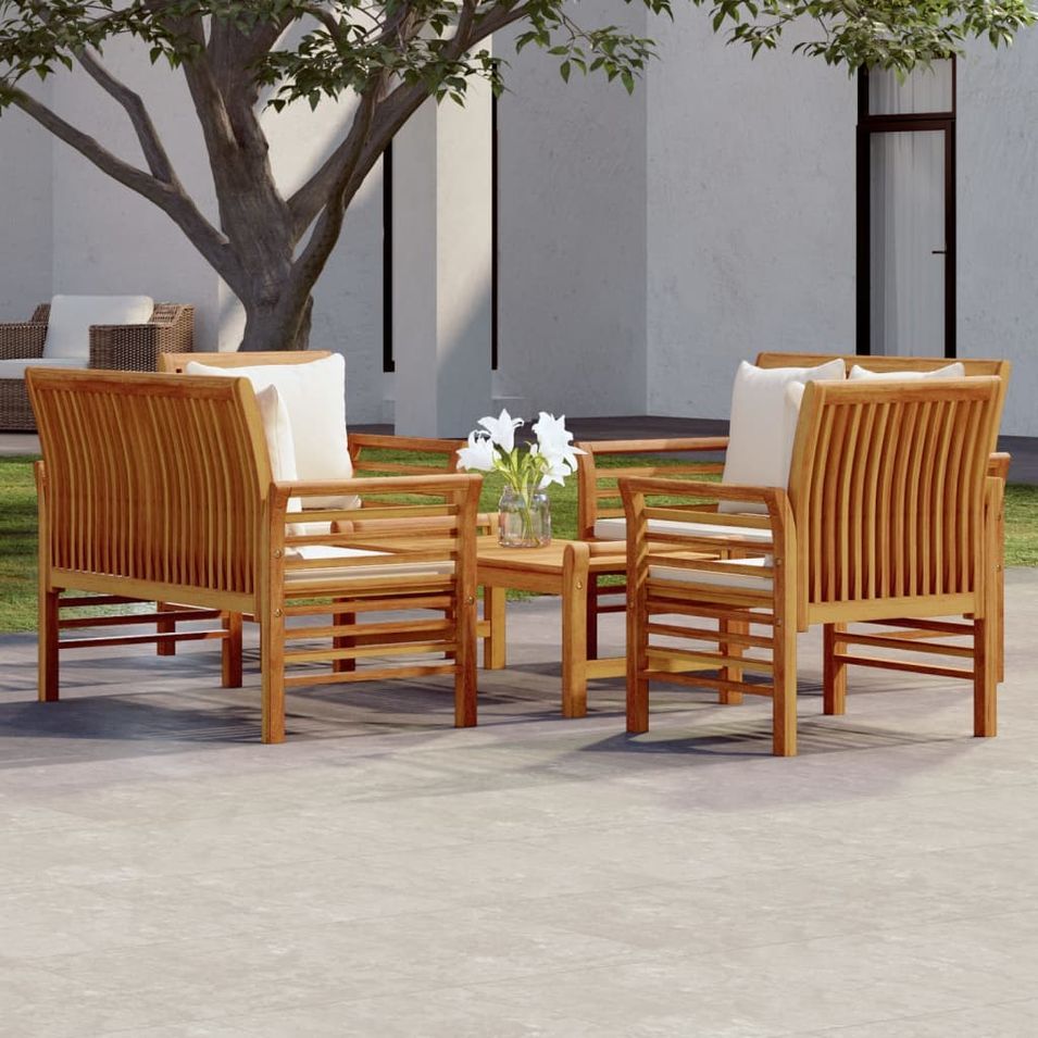 Salon de jardin avec coussins 5 pcs Bois d'acacia solide - Photo n°1