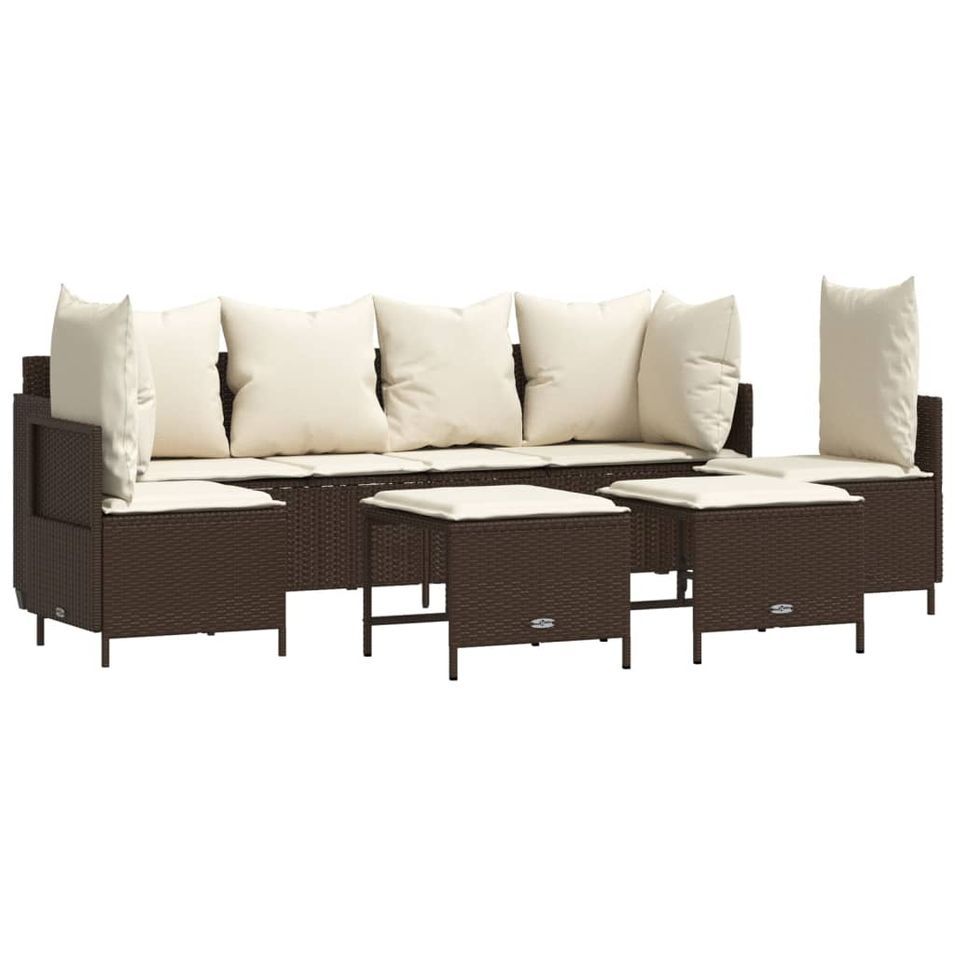 Salon de jardin avec coussins 5 pcs marron résine tressée - Photo n°1